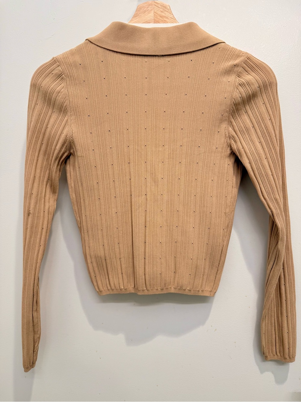 Sandro Camel Ribbed Knit Button-Front Top - Picture 3 of 5